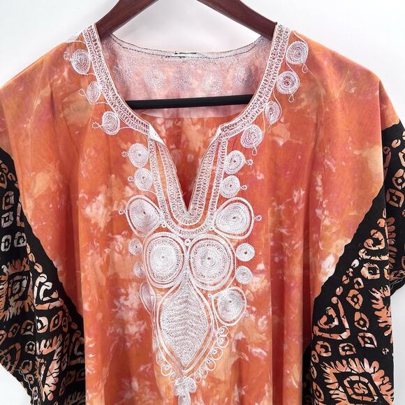 Vintage Handmade Boho Tie Dye Embroidered Mumu Kaftan Dress One Size - Picture 3 of 6